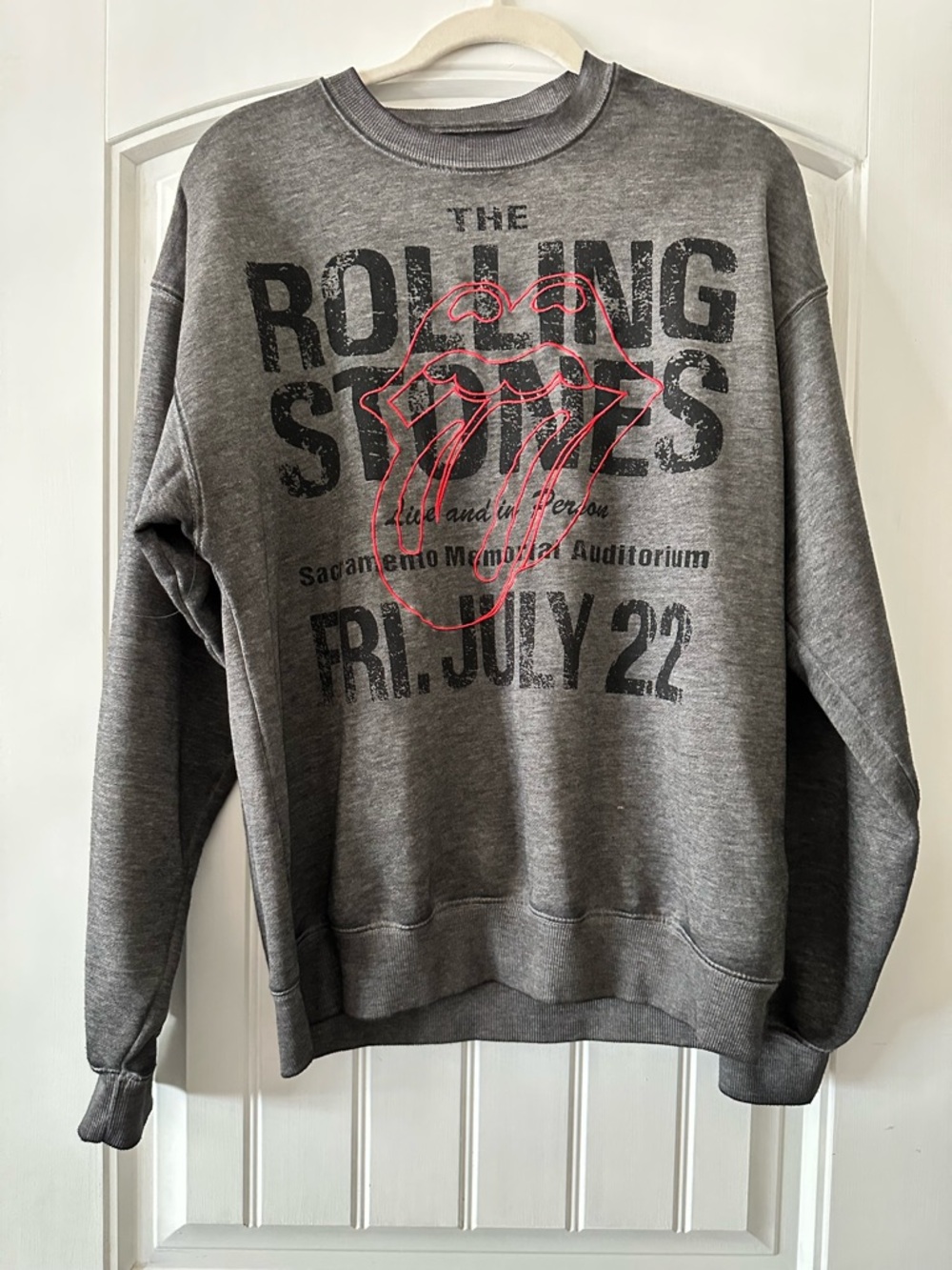 The Rolling Stones Gray Crewneck Sweatshirt with Red Tongue Graphic